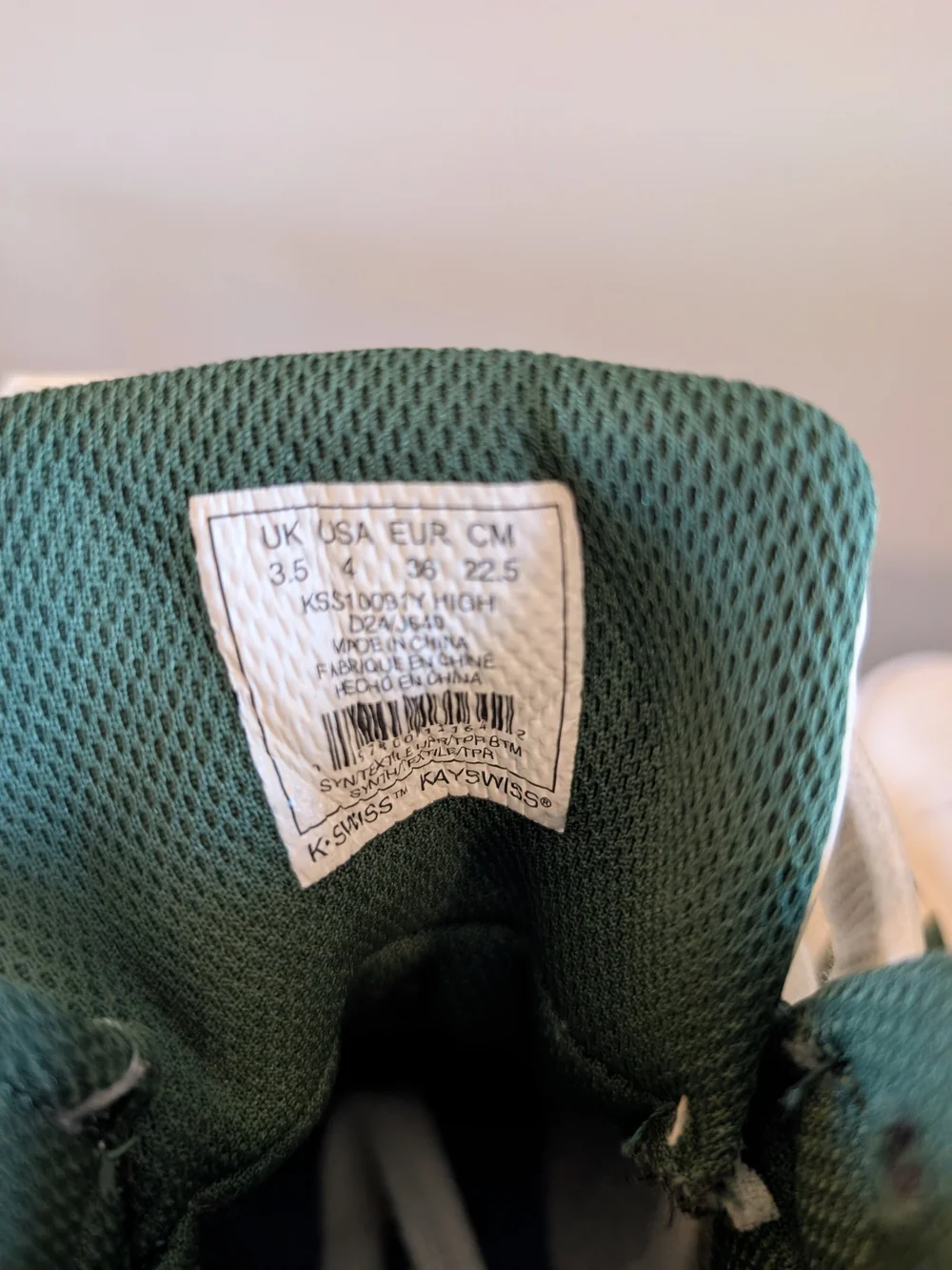 Kids High-Top K-Swiss Sneakers in White and Forest Green